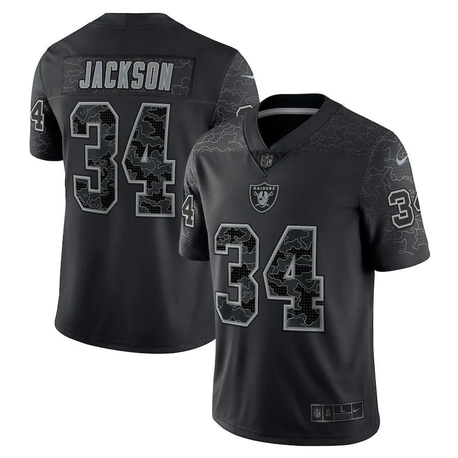 Men Las Vegas Raiders #34 Bo Jackson Nike Black Retired Player RFLCTV Limited NFL Jersey